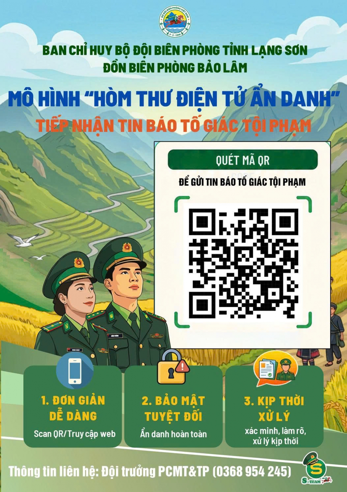Các mô hình như “biên cương số”, hòm thư điện tử tiếp nhận tin báo, tố giác tội phạm thông qua mã QR được đặt ở khu vực công cộng - Ảnh: Nguyễn Hoàng Duy Thái