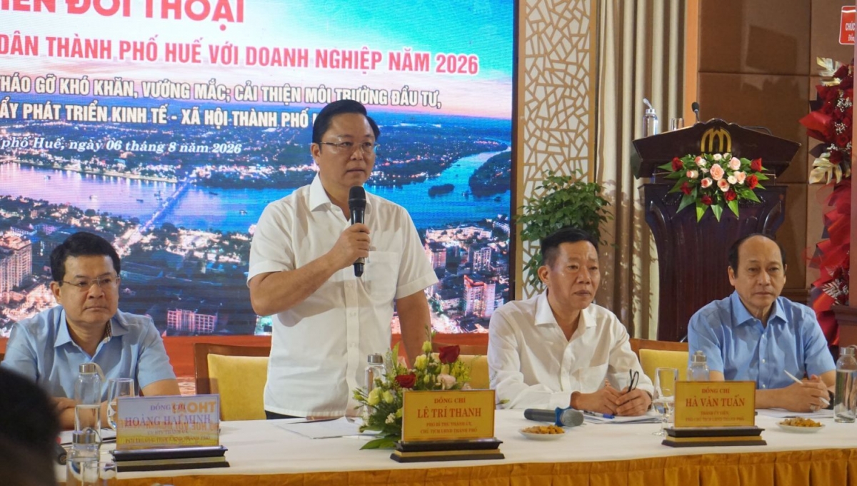 Ông Lê Trí Thanh, Chủ tịch UBND thành phố Huế tại buổi đối thoại với doanh nghiệp