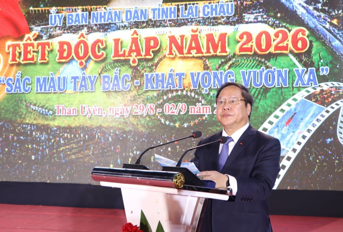 Ông Tống Thanh Hải, Phó Chủ tịch Thường trực UBND tỉnh Lai Châu phát biểu tại lễ khai mạc (Ảnh: Khắc Kiên)