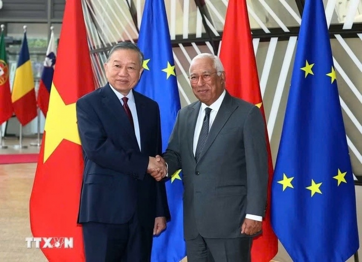 Tổng Bí thư, Chủ tịch nước Tô Lâm và Chủ tịch Hội đồng Châu Âu António Costa (Ảnh: TTXVN)
