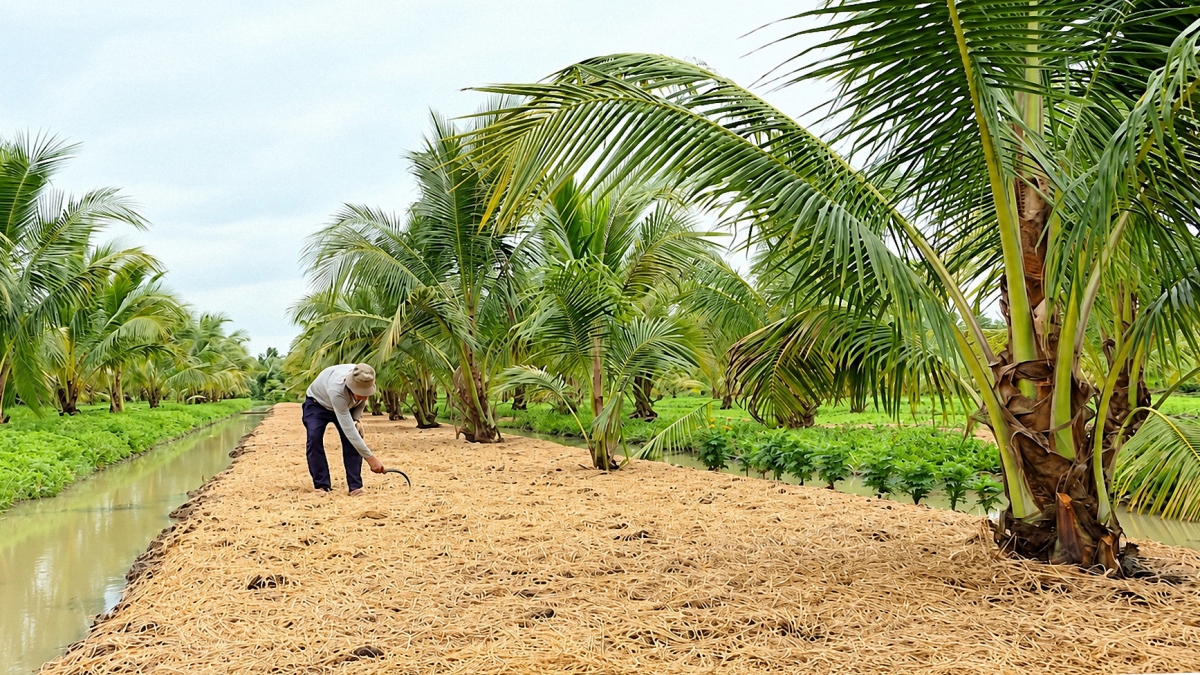 Diện tích mô hình "lấy ngắn nuôi dài" ngò gai (mui tàu) dưới tán dừa tiếp tục được mở rộng