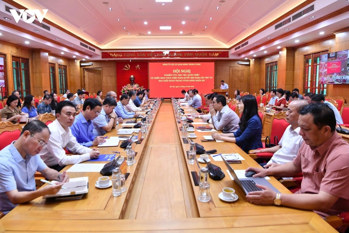 Các đại biểu dự Hội nghị nghiên cứu, học tập, quán triệt và triển khai thực hiện Nghị quyết Hội nghị Trung ương 4, khóa XIV tại điểm cầu Đảng ủy các cơ quan Đảng Trung ương